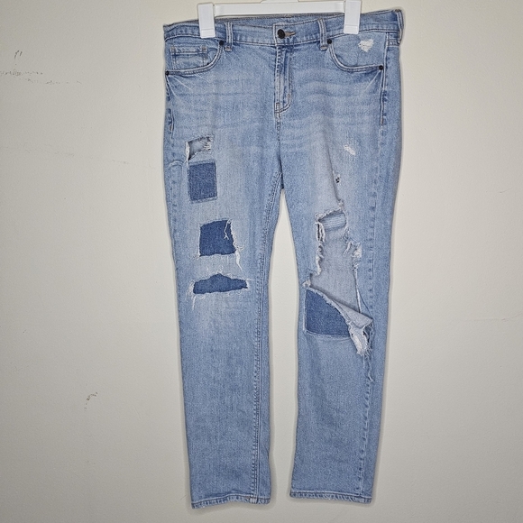 Old Navy Boyfriend Jeans Distressed Medium Wash Patched Size 8 - Picture 3 of 10